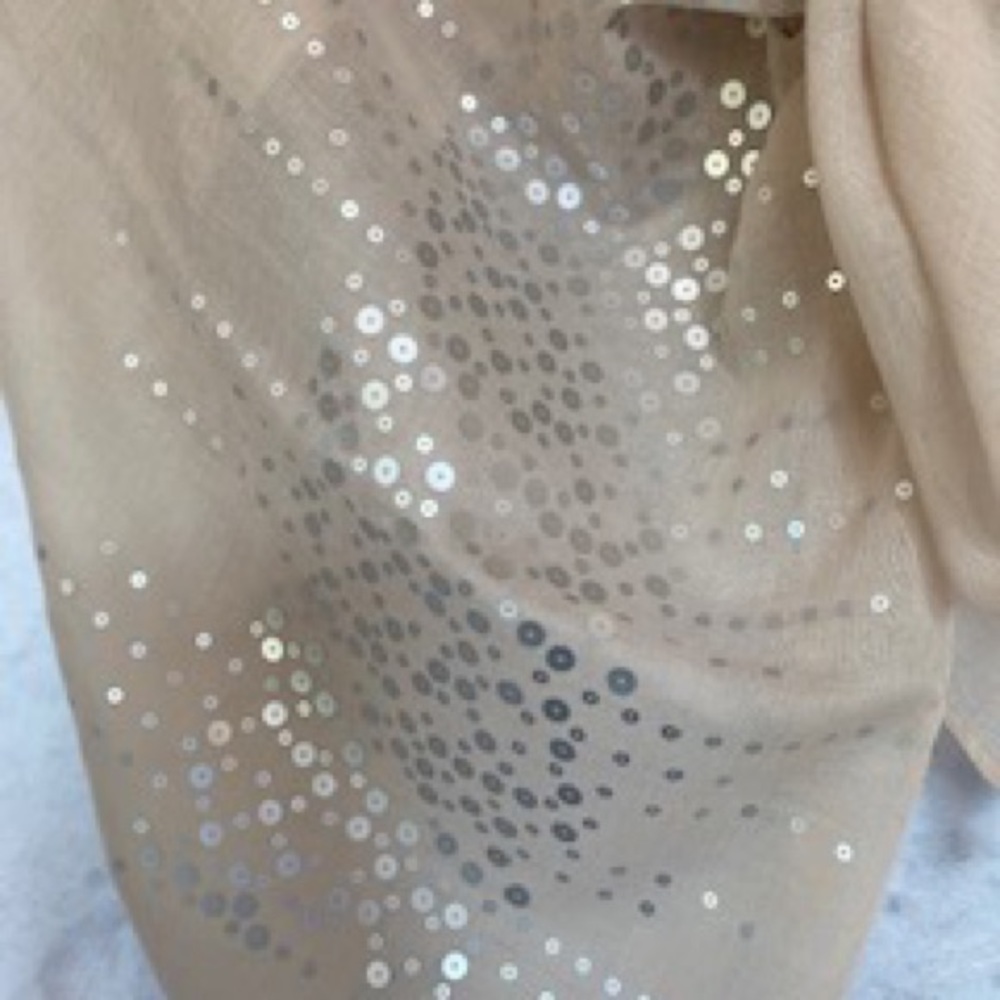 Semi Sheer Lightweight Silver Sequin Embellished Shawl - Picture 9 of 12